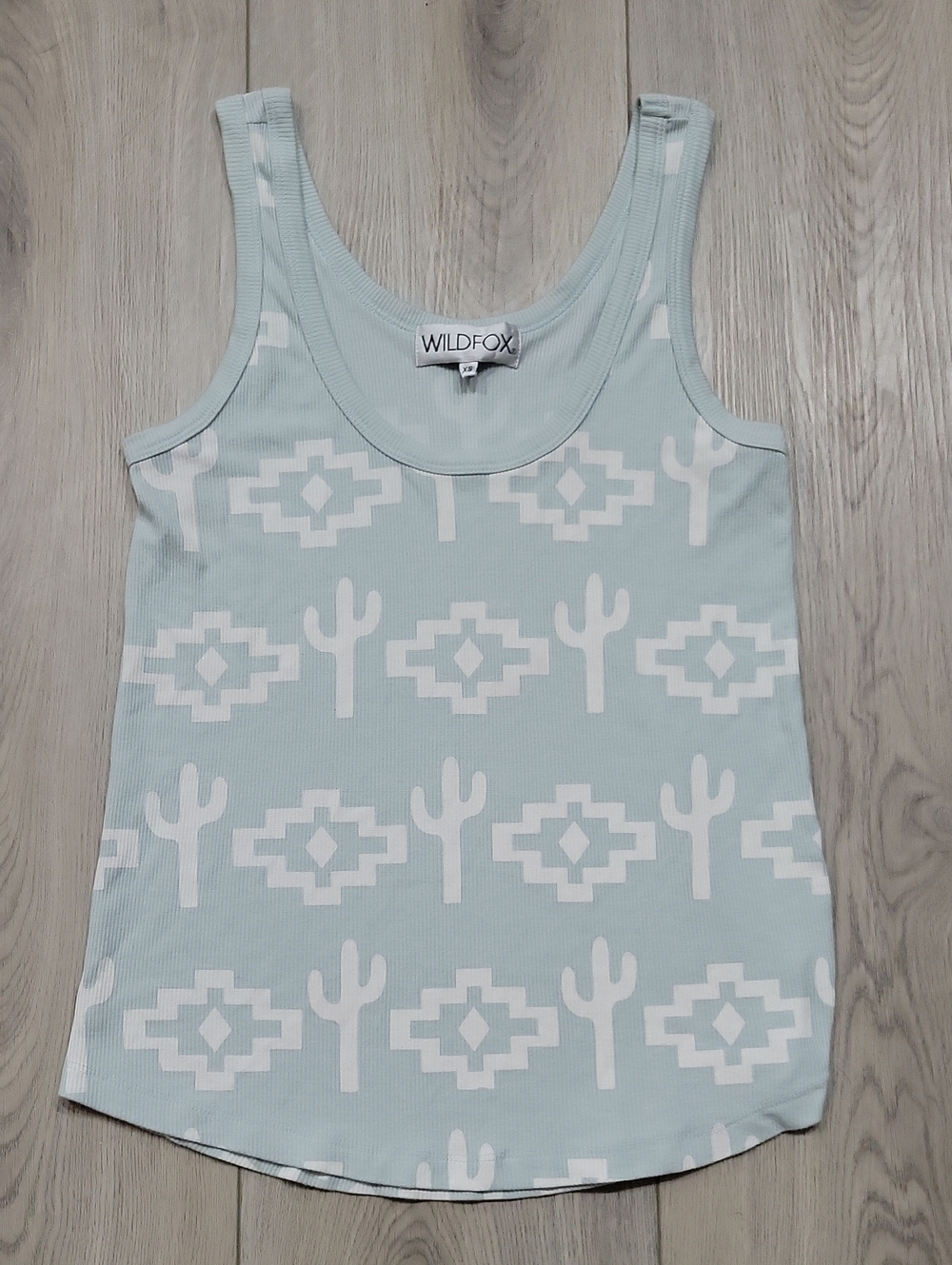 WILDFOX Women's Light Blue Cactus Pattern Tank Top